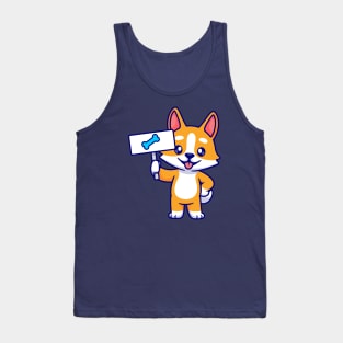 Cute Corgi Dog Holding Bone Board Cartoon Tank Top